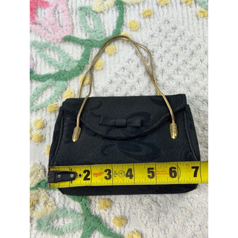Vintage‎ Garay Black Jacquard Evening Bag Gold Snake Chain Strap Bow  Clutch - Picture 4 of 8